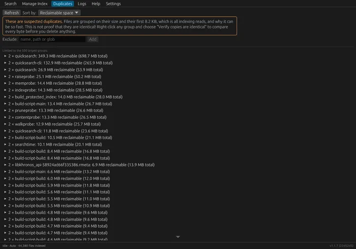 Duplicates tab